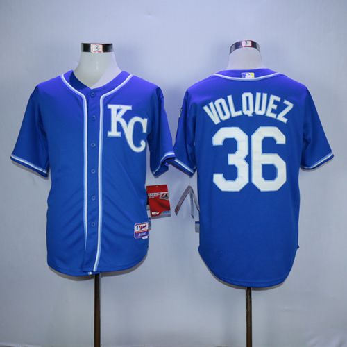 Royals #36 Edinson Volquez Blue Alternate 2 Cool Base Stitched MLB Jersey - Click Image to Close